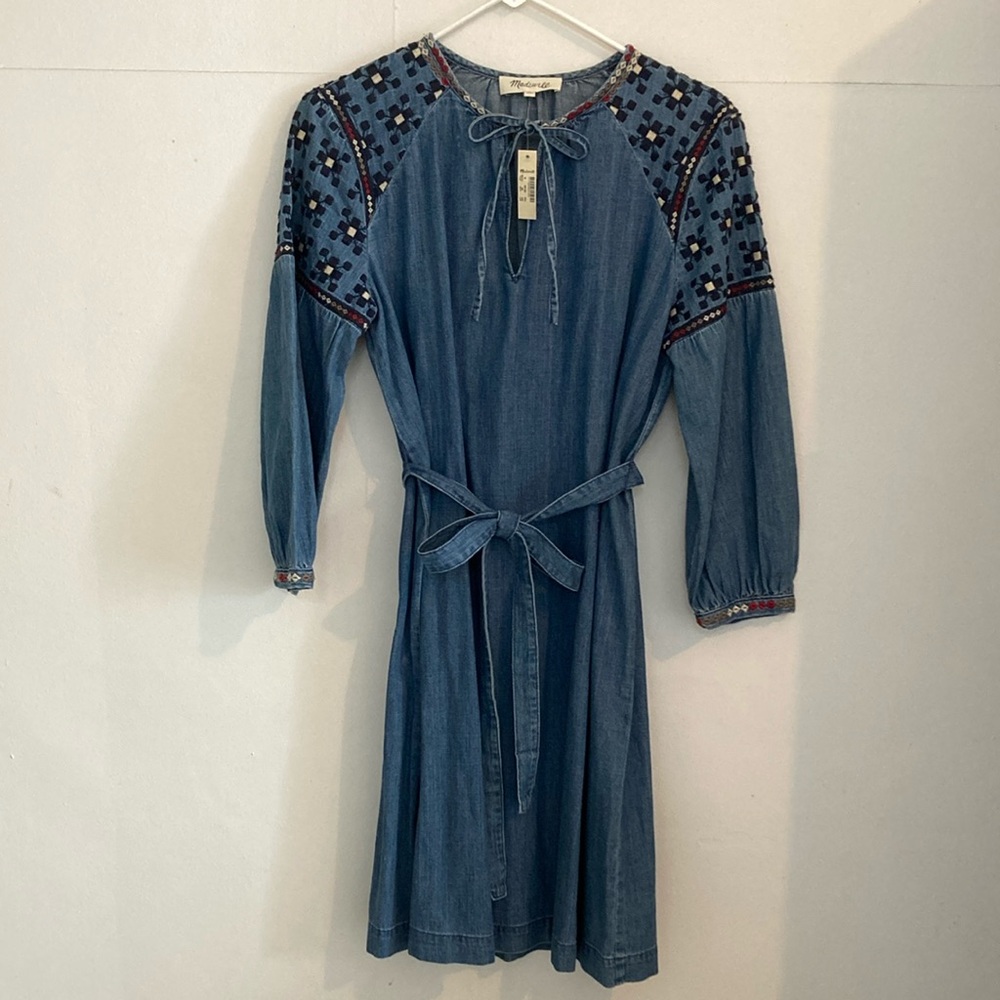 Madewell Denim Dress sz M NWT French Flower Trim